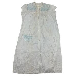 VTG SNOWDON Robe Night Coat Dress Size S White Floral Embroidery Lace Detail S/S